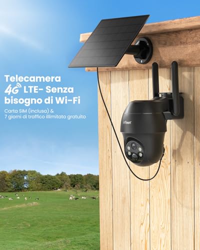 Iegeek 4G Telecamere Da Esterno Senza Fili, 2K 3MP Telecamera Pannello Solare Con Sim, Batteria 10000Mah,Ptz 360°,Rilevamento Pir, Visione Notturna A Colori,Ip65,Senza Wifi - 7