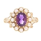 Women's 9Carat Yellow Gold Amethyst & Pearl Cluster Ring (Size Q 1/2) 13x14.5mm | Luxury Ladies Ring