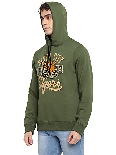 Image of Deniklo Men Polyester Fleece Printed Sweatshirt with Hoodie