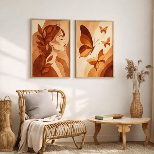Image of YANVEER Set of 2 Butterfly Framed Wall Painting for Living Room | Modern Aesthetic Butterfly Wall Art Frames | Nature Inspired Wall Decor for Bedroom, Hall & Office (13X17 inch)