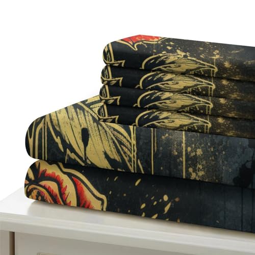Funda nórdica de rosa roja 3D de 135x200cm y juego de sábanas de microfibra con cremallera para cama single 7