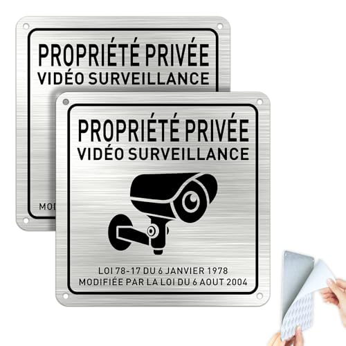 Goodvia Propriété Privée sous Surveillance Vidéo Aluminium avec Autocollant 15x15cm Vidéo Surveillance Panneau pour L'intérieur et L'extérieur