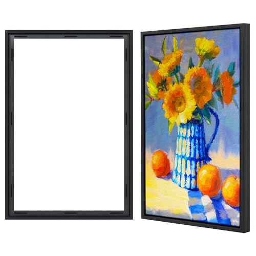 Americanflat 24x36 Canvas Floating Frame with Adhesive Strips Included - Vertical and Horizontal Floating Frame for Artwork - Canvas Frames for Wall Display - Black