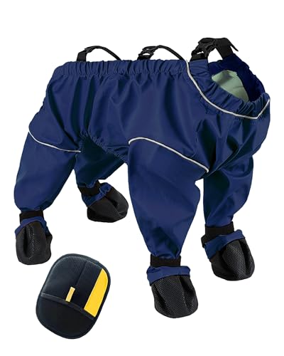 Dog Snowsuit with Attached Boots New Dog Snowsuit with Feet Outdoor Waterproof Anti-Slip Dogs Leggings with Adjustable Suspenders for Small and Medium-Sized Dogs (Medium Navy Blue)