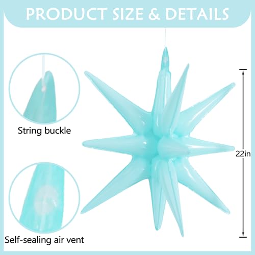 Image of TONIFUL 4 Pcs Star Balloons Pastel Blue Foil Explosion Party Decoration | 22 Inch Large Mylar Star Balloon for Christmas New Year Boys Birthday Party Wedding Baby Shower Photo Booth Supplies