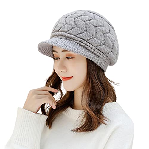 Image of Women Winter Warm Knit Hat Slouchy Beanie Cap with Visor.