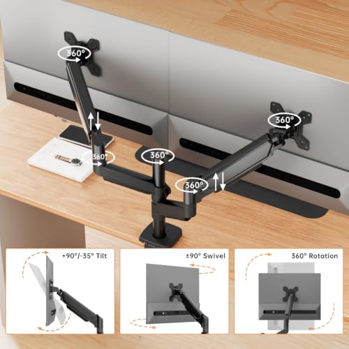 Image of Monitor Arm Mount, Gas Spring Desktop Stand, 13-32 Inch Screen Support, 8kg Capacity Vesa 100x100mm (Dual Monitor Pole ARM)