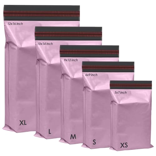 125 Assorted Mixed Pink Mailing Poly Postal Self Seal Bags 5 Sizes 25 from Each iSOUL Extra Small to Large Postage Packaging Assorted Mailers Posting Shipping Post Parcels Package Bags