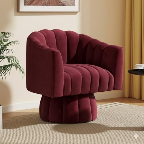 Dewhut Swivel Accent Chair 360 Swivel Barrel Chair with Armrest Velvet Upholstered Single Sofa Reading Chair for Living Room Bedroom Waiting Room(Red)