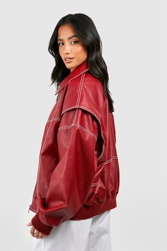 ksotutm Oversized Leather Jacket Women Vintage Zip Up Bomber Motorcycle Faux Leather Jacket Coat Outerwear4