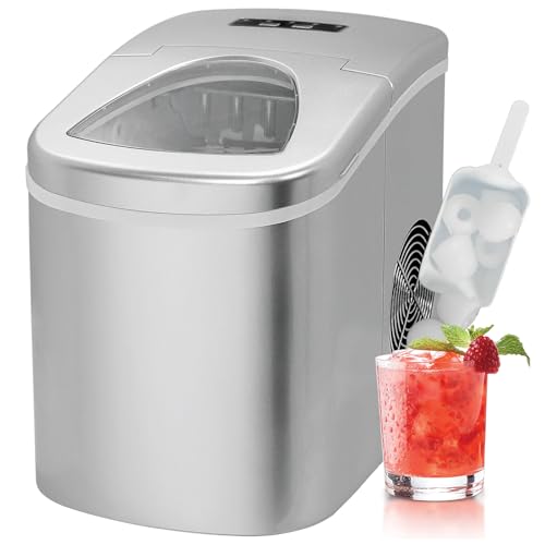Ice Maker Countertop, Chewable Pebble Portable Ice Maker Machine, 9 Cubes Ready in 6 Mins, 26lbs/24H, Self-Cleaning Ice Machine with Ice Scoop and Basket, for Home Kitchen Office Bar Party