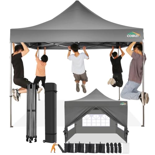 Image of COBIZI 10x10 Pop Up Canopy Tent with 4 Sidewalls,Heavy Duty Canopy,Gray