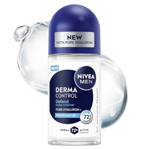 NIVEA MEN Derma Control Defend Anti-transpirant pour Hommes Roll on - Protection 72h avec Acide Hyaluronique et Provitamine B5, 50 ml