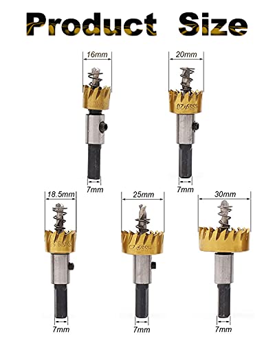 Image of ZIBUYU� Hole Saw Drill Bit Set High Speed HSS Hole Drilling Tools for Metal Sheet Wood Piece Stainless Steel Metal Alloy Piece Plastic 16mm /18mm /20mm /25mm /30mm (Gold) - 5 Pcs