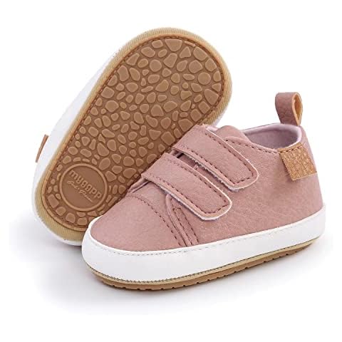 BABSMULY Baby Boys Girls Shoes Non-Slip Rubber Sole High-Top PU Leather Sneakers Infant First Walking Shoes Toddler Crib Shoes Newborn Loafers Flats.(Pink, 6-12 Months) Cover