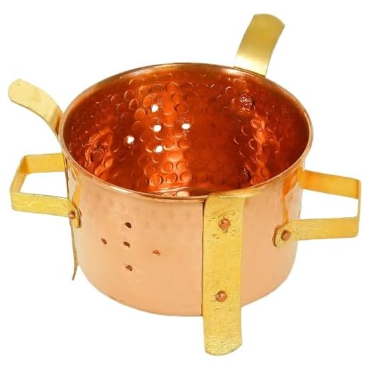 Calentador de cobre Angithi/Sigdi indio original – Cobre con mango de latón y soporte, calentador de alimentos para el hogar, hotel y restaurante (ancho 12,5 cm)