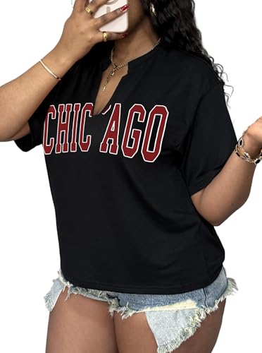 LovelyWholesale Womens Graphic Tees V Neck Short Sleeve T Shirt Loose Casual Summer Tops2