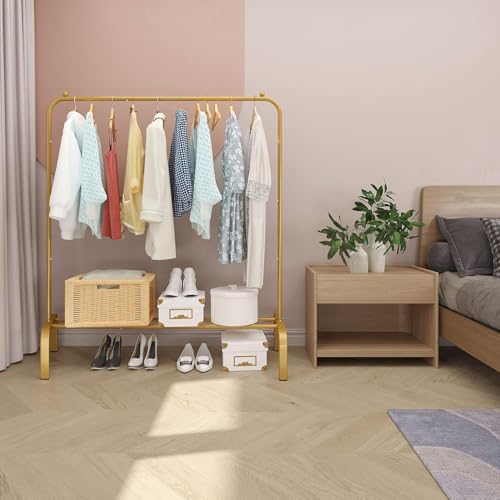 Image of Metal Multifunctional Heavy-Duty Quality Garment Stand Cloth Rack Freestanding Storage Organizer with Bottom Shelves Adjustable Single Pole Coat Hanger,Solid Stainless Steel Spider (BLACK)