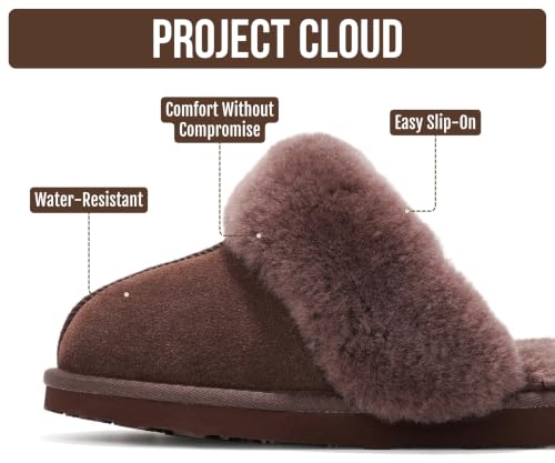 Image of Project Cloud Genuine Leather Fur-Lined Non-Slip Clog Slippers for Women | Memory Foam Insole Indoor Outdoor Mule Shoes - Comfortable House Footwear Womens Slippers - Fur-Lined Cold Weather Essentials