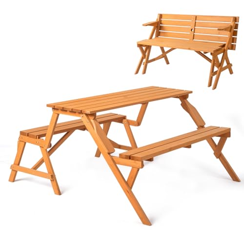 VINGLI 2-in-1 Outdoor Wooden Picnic Table & Bench Set
