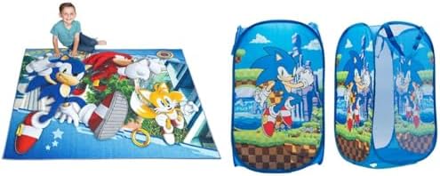 Franco Kids Room Non Slip Area Rug, 69 in x 52 in, Sonic The Hedgehog, Anime & Sonic Anime Kids Room Collapsible Storage Bin Pop Up Hamper, One Size, (100% Officially Licensed Product) image 4