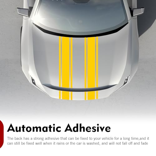 Image of 2 PCS Car Hood Decals, Hood Bumper Modification Exterior Decoration Accessories, Body Side Stickers Racing Stripes Decals, Suitable for Most Car Models (Yellow)