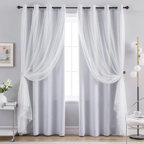 Anytime Home Curtains Blackout and Sheer Layered Solid Window Curtain Panel Pair with...