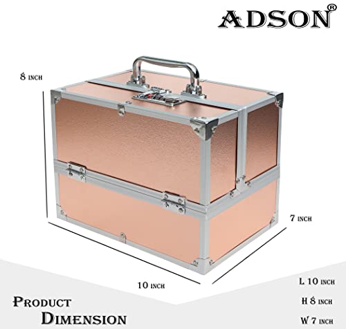 Image of ADSON Professional Beauty Makeup Box 17.78 Cms Make Up Cosmetic Vanity Box /Case (Rose Gold)