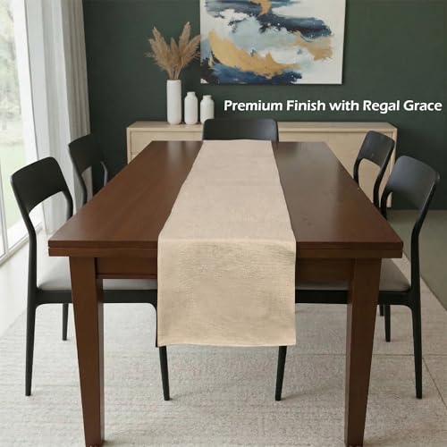 Image of Kuber Industries 72x12 inch Jute Table Runner for Party, Wedding and Family Dinners | Washable & Reusable Centre and Dining Table Runner | Cream