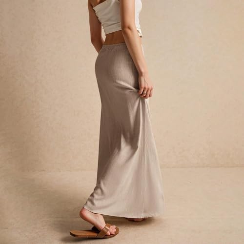 YEMOCILE Womens Linen Maxi Skirt Summer Casual Comfy Skirt Drawstring Waist A Line Boho Long Flowy Skirts3