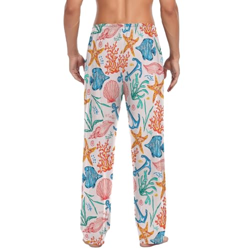Watercolor Seashell Corals Starfish Pajama Pants Fish Men's Pajama Bottoms Lounge Sleepwear PJs Sleep Pants L2