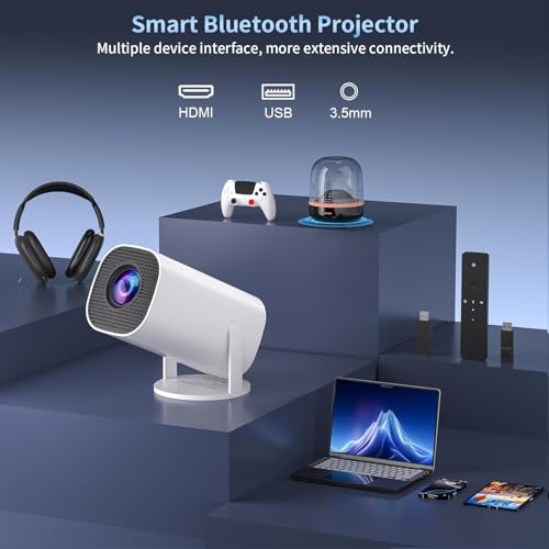 Image of BIGASUO Native 1080P Projector, Bluetooth 5.0, 280 ANSI Lumens, Digital Zoom, HiFi Stereo, Home Theatre Projector with 100-inch Screen (P30)