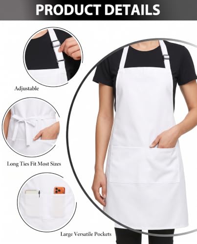 Image of BOHARERS Kitchen Cooking Apron Unisex Adjustable chef apron with 2 pockets,1 Pack White