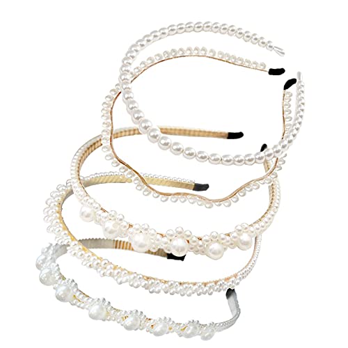 Dtoterul Bande de Cheveux Perle 5 Pièces Serre Tete Femme Serre Têtes en Perles Synthétiques Cerceau de Cheveux de Mariée de Fête de Mariage Bandeaux de Perles pour Anniversaire Noël Cadeaux Cover