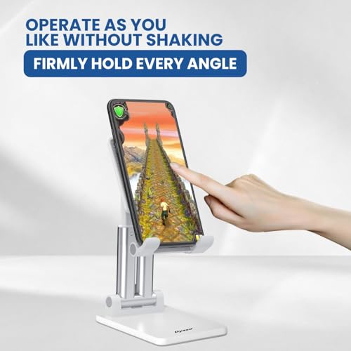 Image of Dyazo Adjustable Mobile Phone Stand | Multiple Height & Angle Adjustable Desk Holder | Portable, Foldable and Durable Base | Compatible with All 4″-10″ Smartphones & Tablets - White