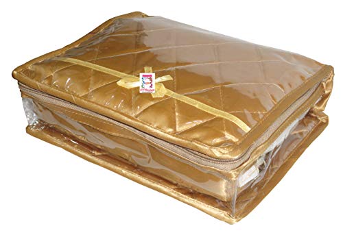 atorakushon Satin Makeup Jewellery Organizer Locker Box Set for Women and Girls for Necklaces Earring Ring Chains Case Cosmetic Travel Storage Bag (Gold)