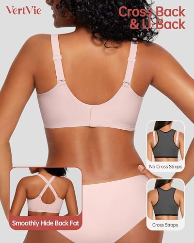 Image of Vertvie Wireless Push Up Seamless Jelly Bra Deep V Utral Soft | Low Cut Plunge V-Neck, Wide Straps, Back Smoothing, Bras for Women No Underwire, Comfortable Bralettes