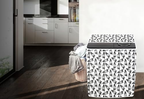 Image of The Furnishing Tree PVC Washing Machine Cover Compatible for Samsung 9.5 KG Semi-Automatic Top Loading WT95A4260GD /TL, Washing Machine Waterproof and dustproof, Floral Pattern White & Grey