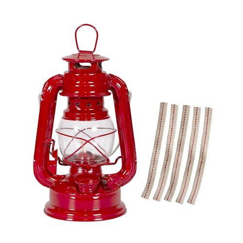 Image of Stansport Hurricane Lantern - Classic Metal Kerosene Oil Lamp with Glass Globe and Adjustable Wick - Portable Emergency Lighting & Decorative Indoor /Outdoor Camping Lantern, Red