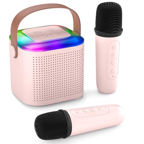 Image of Humble Kroko Series Mini Bluetooth Wireless Karaoke Speaker with 2 Mics, 8Hrs Playtime, RGB Lights (BT 5.3 /TF Card), Voice Effects, Multi-Play Modes, Type-C Charging for Kids & Home Parties - Pink