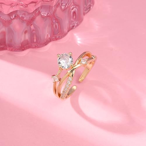 Image of SALTY Anti Tarnish Clarissa Promise Finger Ring for Women | Adjustable Fancy Jewellery Design | Fashion Accessories for Girls | Minimal Jewelry | Marriage, Birthday | Gift for Valentine Day