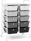 FANTASK Rollwagen mit 15 stapelbaren Schubladen, Schubladenwagen Rollcontainer mit Metallgestell, Badrollwagen Aufbewahrungswagen für Büro Wohnzimmer, 62,5 x 37 x 87 cm