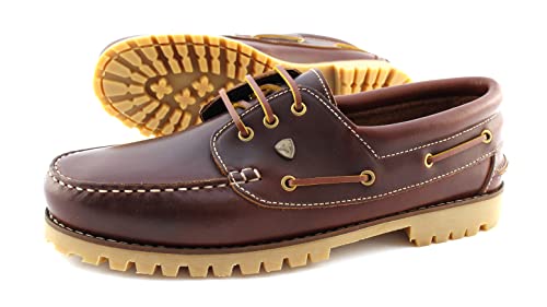 Bootsschuhe Herren Echtleder Segelschuhe Braune Klassische Deckschuhe 3 Eye Boat Shoes Größe 47 + 48 (Numeric_47)