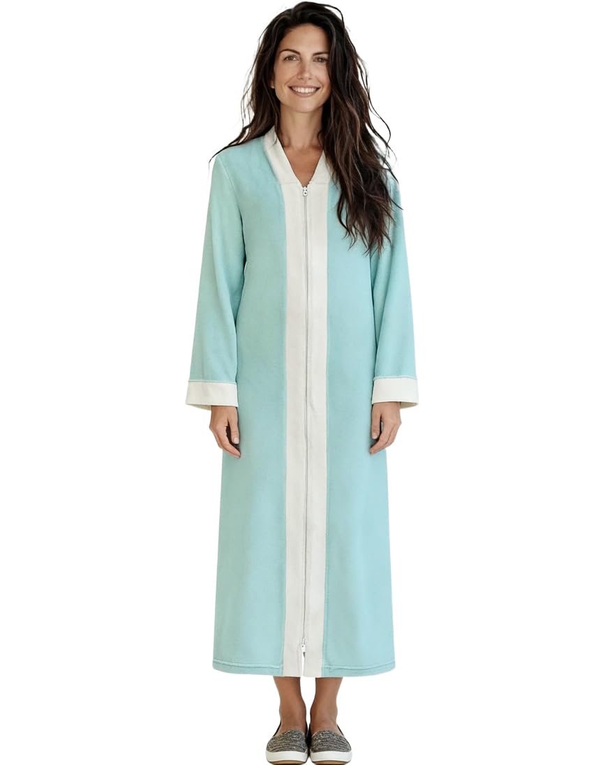 Alexander Del Rossa Kimono Robe with Zipper, Zip Up Robe for Women