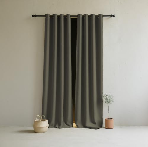Image of LINENWALAS 100% Blackout Curtains for Window (5 Feet) - Set of 2 Panels Rich Linen Texture Complete Light Block Heavy Panels, Thermal Insulated & Noise Reducing Room Darkening Curtains (Olive Brown)
