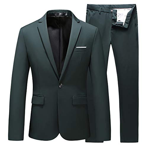 UNINUKOO Mens Slim Fit 2 Piece Suit Single Breasted Jacket Party Prom Tuxedo Pants US Size 30 (Label Size M) Dark Green