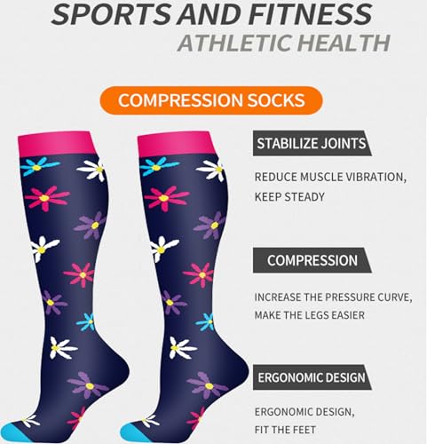 Image of Women's Knee High Compression Socks for Running Work Support Nurses Pregnancy Travel,Colorful Over The Calf Socks,#W402