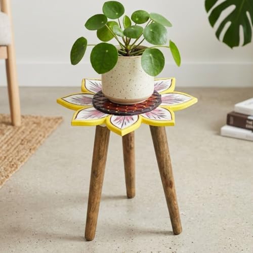 Image of Multicolor Antique Wooden fold-able Side Table /end Table /Plant Stand /Stool Living Room Kids Play Furniture Table Sunflower Shape
