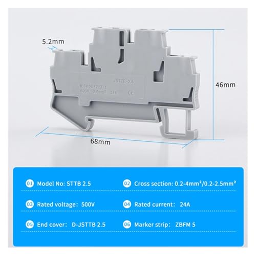 Conector eléctrico de doble capa STTB-2.5 para ahorrar espacio en riel DIN 4