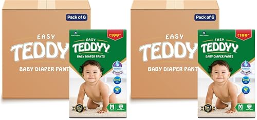 Image of TEDDYY Easy Baby M Size Diaper Pant Style | 84 Count (Medium) | 7-12 kg (Pack of 4) | Long Protection Hours | Anti-Bacterial | Airy Breathable Fit | Rapid Soaker Channels with Wetness Indicator